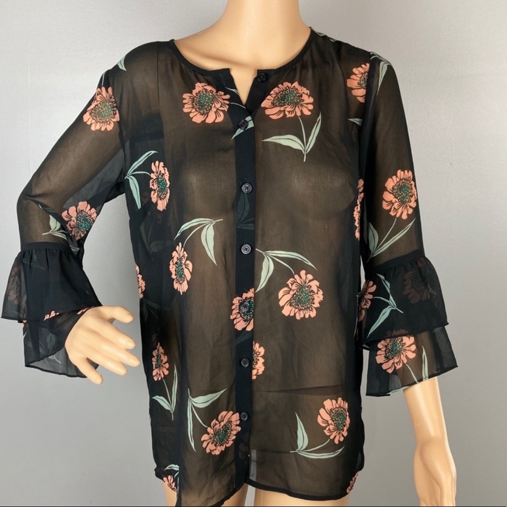 CAbi La Di Da Black Floral Blouse - NWOT
